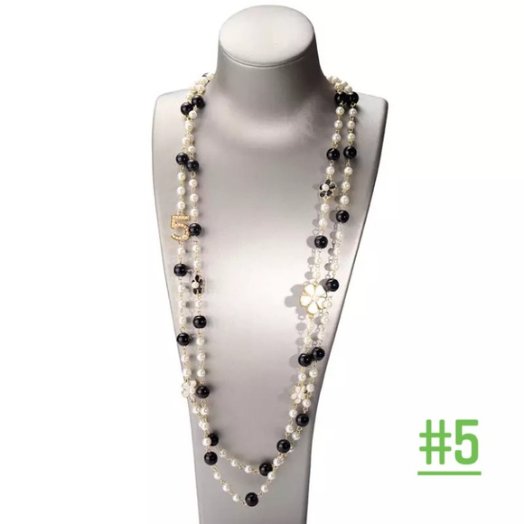 New Pearl Camellia Number5 Flower Double Long Necklace - Picture 10 of 16